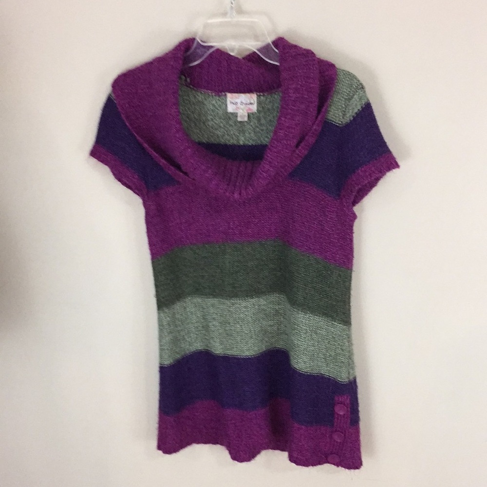 Miss Guided Y2K Color Block Stripes Cap Sleeve Cowl Neck Sweater Size Large